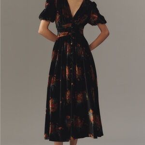 Anthro Katerina Button-Front Velvet Midi Dress